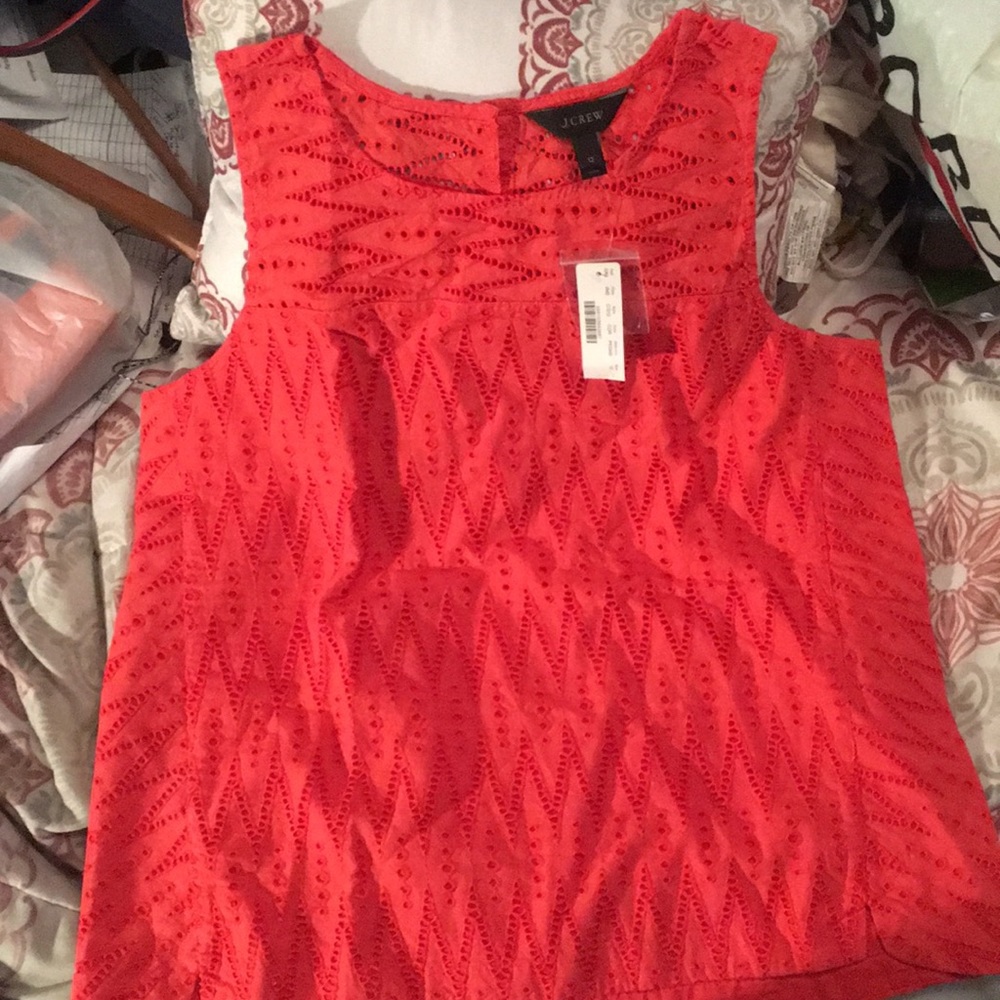 J Crew Seamed Shell zigzag eyelet Coral 12 NWT